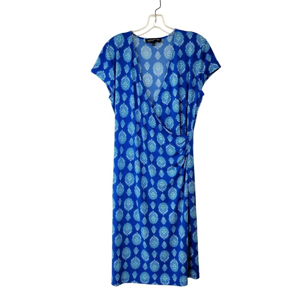 Jones New York Signature Blue Jersey Faux Wrap Dress Size Large